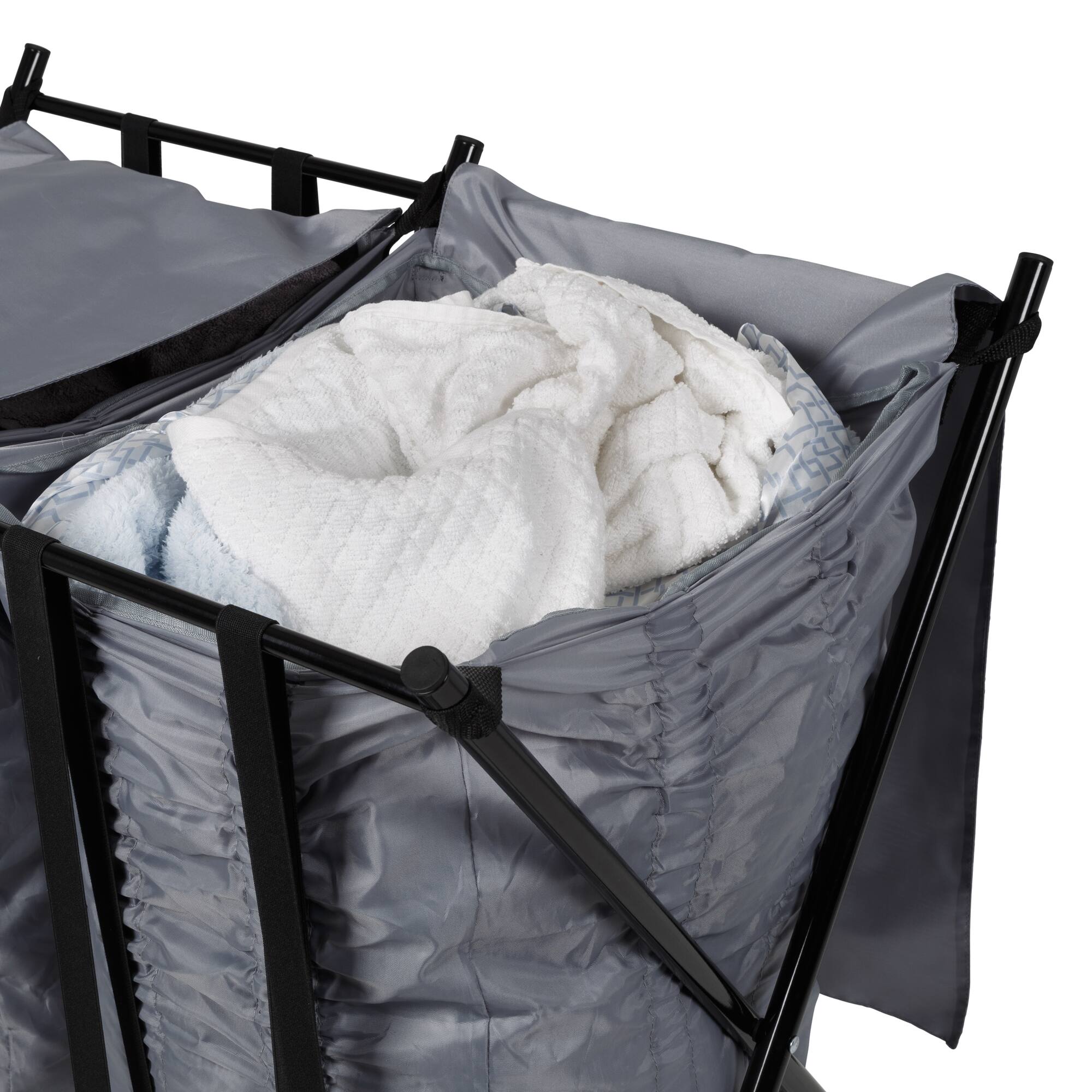 Honey Can Do Black/Gray Double Bounce Back Hamper with Wheels and Lid